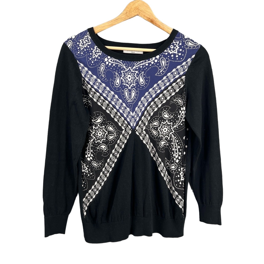 Sandro Sweater Black Bandana Print Cotton Wool Silk Size 1‎ (Small)
